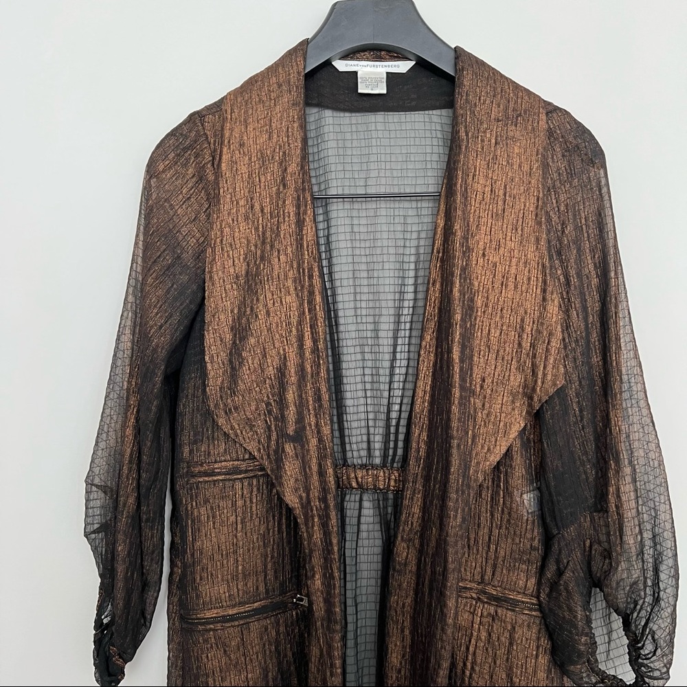 DVF • Brown Metallic Sheen Robe Jacket